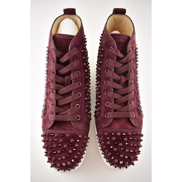 Christian Louboutin Mens Louis Flat Spike Prunus Red Mix High Top Sneaker 45 12 - Picture 7 of 12